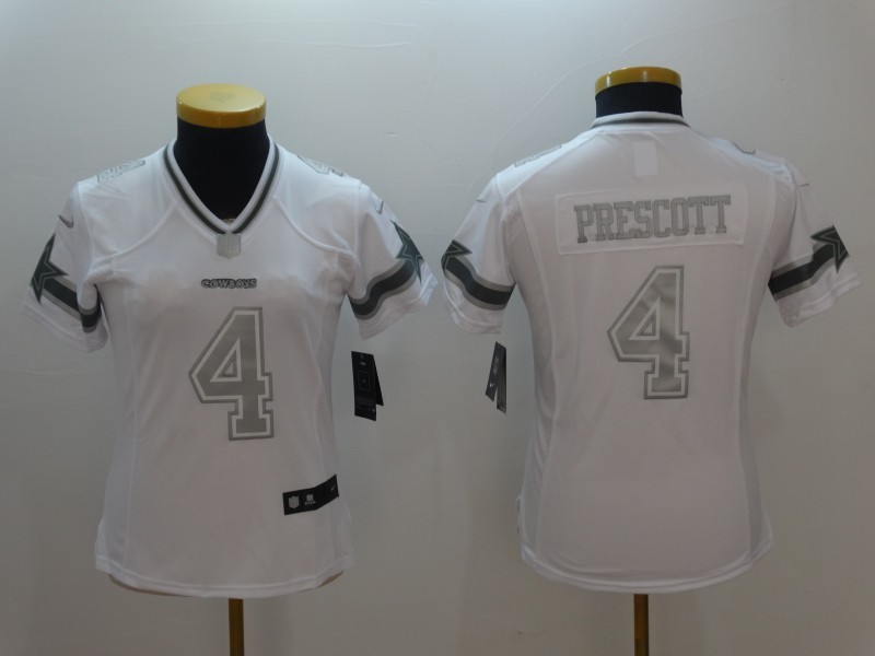 Womens Dallas Cowboys #4 Dak Prescott White Salute TO Service Jerseys